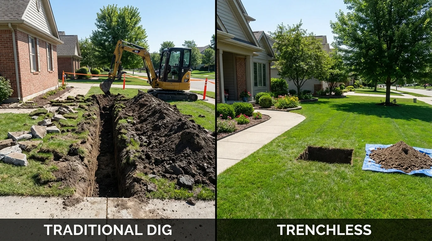 Trenchless sewer repair with minimal yard damage versus traditional excavation in Clovis, NM